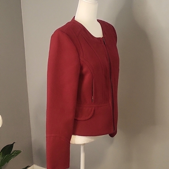 Express Vintage Structured Peplum Lined Zip Front Red Moto Jacket Size M - Picture 2 of 14